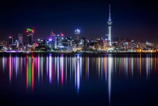 Aukland New Zealand skyline at night