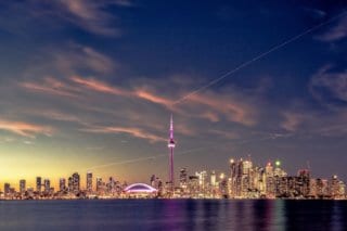 The Toronto, Canada skyline at dusk