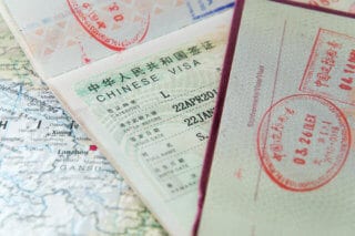 A close up look at a Chinese visa.