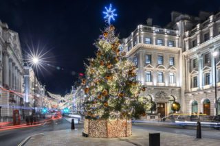 christmas tree in the center of london, uk