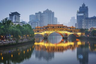 Chengdu, Sichuan, China at Anshun Bridge