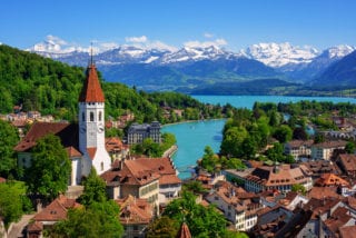 thun city and swiss alps switzerland