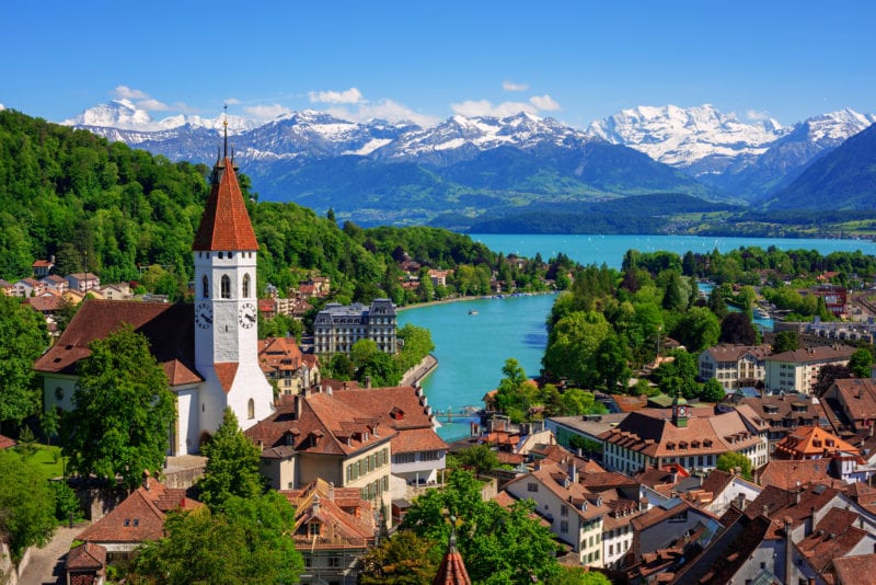 thun city and swiss alps switzerland