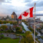 Canadian flag flying over Old Quebec City