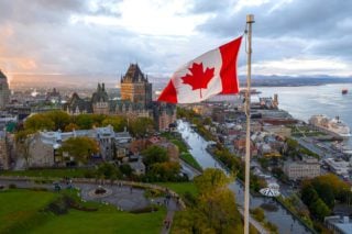 Canadian flag flying over Old Quebec City