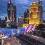 The Saloma Link bridge with the Malaysian flag in Kuala Lumpur