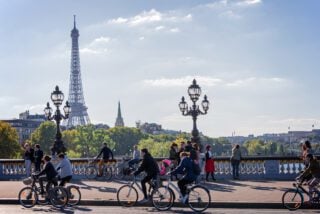 Bicyclists in Paris, France