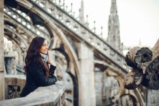 female tourist exploring the duomo in Milan