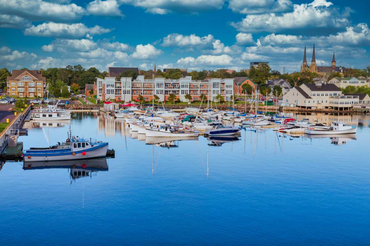 a quiet marina in Charlottetown, Canada, a popular location for expats moving to Canada