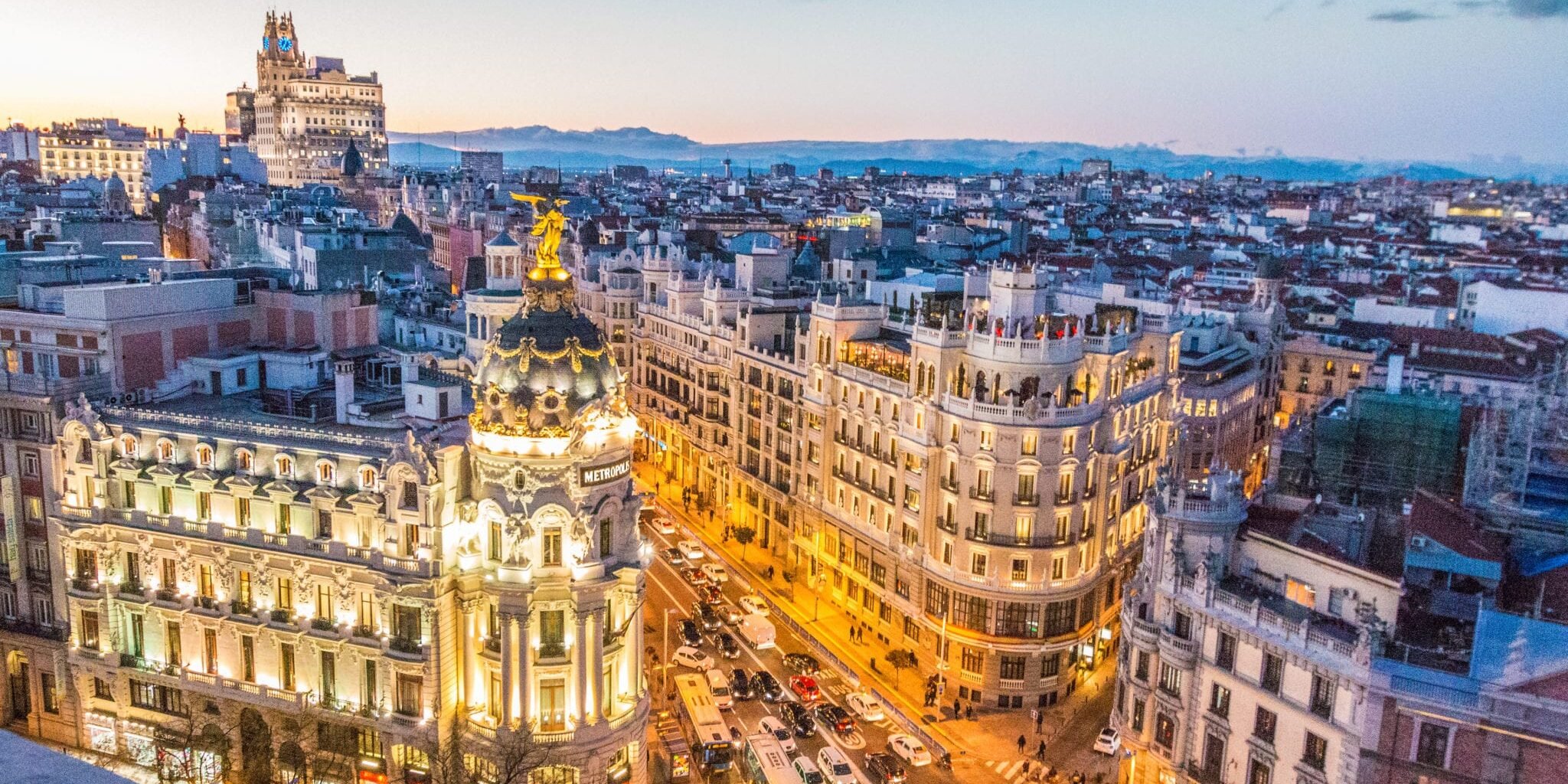 Madrid at night Aerial view of Madrid, one of the best places to live in Europe