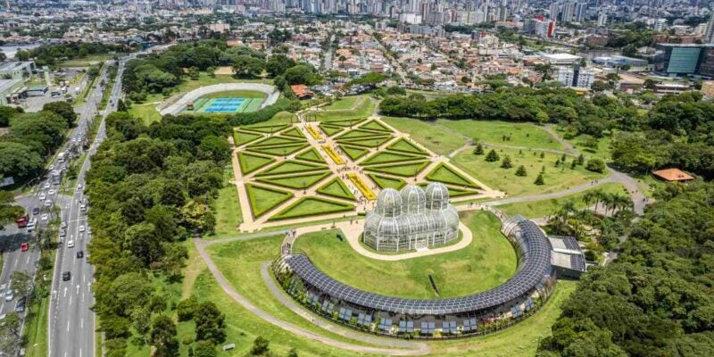 curitiba-brazil Aerial view of the Greenhouse at the Botanical Garden of Curitiba, Paraná, Brazil