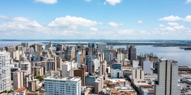 porto-alegre-brazil Aerial view of Porto Alegre and Guaíba river, Brazil